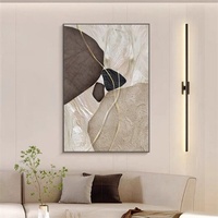 Peinture acrylique artisanale beige personnalisée sur toile, style Wabi-sabi, tons terreux, cadre géométrique pour décoration de salon (vente en gros)
