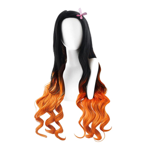 Parrucca <span class=keywords><strong>Cosplay</strong></span> Ainizi Demon Slayer Kimetsu No <span class=keywords><strong>Yaiba</strong></span> Serie Kamado Nezuko, Lunga, Ondulata, Resistente al Calore, Anti-sbiadimento - Product Image 2
