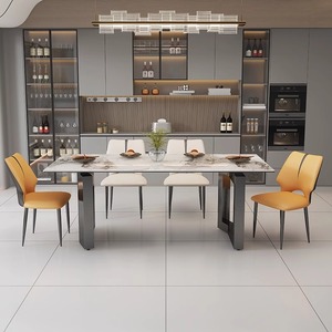 Mesa de Comedor de Diseño Italiano de Lujo con Cubierta de Piedra Sinterizada y Base de Metal Asimétrica para Muebles de Alta Gama para el Hogar - Product Image 3