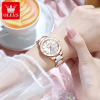 OLEVS 9985 Jam Tangan Wanita Mewah Quartz Inter Ceramic Steel Tahan Air untuk Wanita Hadiah Reloj Mujer Montre Femme