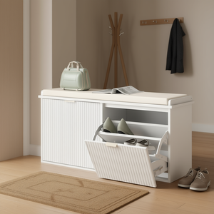 White Shoe <b>Storage</b> <b>Bench</b> 40.9x10.2x18.7 Inches Padded Seat Flip Drawer Entryway Furniture Modern Minimalist Design - Product Image 2