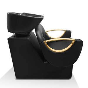 Black <b>Gold</b> Barber <b>Chair</b> PU Leather Hydraulic Salon Shampoo Unit Metal Frame Beauty Salon Furniture - Product Image 4