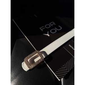 Cinturón de mujer Foru You con hebilla cuadrada de diamantes de imitación, hebilla de aleación con marco chapado informal - Product Image 2