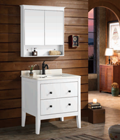 Ensemble de meubles de salle de bain sur mesure blanc avec 4 tiroirs à fermeture douce et armoire miroir pour hôtel, certifié CE Europe, vente en gros