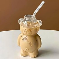 Taza de Vidrio con Forma de Oso Adorable de 320 ml, Taza de Vidrio Creativa con Diseño de Oso de Dibujos Animados para Café, Leche, Jugo, Bebidas Heladas, Hogar, Fiestas