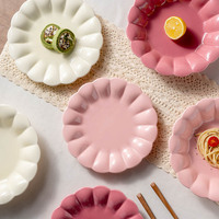 Assiettes en céramique rose style floral mignonnes 8''/8,5'' – Bol décoratif en céramique, assiette creuse pour soupe, idéale pour la maison, le petit-déjeuner ou la restauration