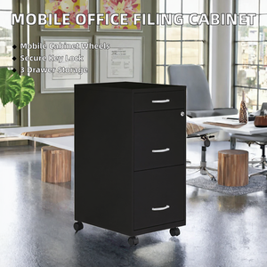Wholesale Custom Commercial Grade Wooden Panel Modern Design Mobile <b>Filing</b> <b>Cabinet</b> 3 Drawers Pulley Key <b>Lock</b> for Office Archives - Product Image 2