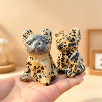 Großhandel Natürlicher Bildjaspis Französische Bulldogge Schnitzerei Kristall Tierfigur Hundestatue für Schreibtischdekoration Kristallsammlung