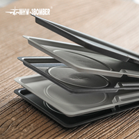 Plateau de service à café MHW-3BOMBER série Uni en acier inoxydable SUS304, 280 mm, avec porte-gobelet et emplacement pour couverts, empilable, plateau à dessert pour café
