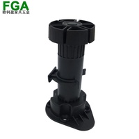 Pieds de table réglables ronds en plastique PP/ABS noir au design moderne avec plage de réglage de 25 mm pour meubles de cuisine et de salon