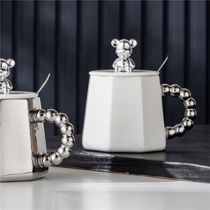 แก้วเซรามิคลายหมีน่ารักพร้อมส่ง แก้วกาแฟร้อน แก้วกาแฟพร้อมฝาและช้อน - Product Image 3