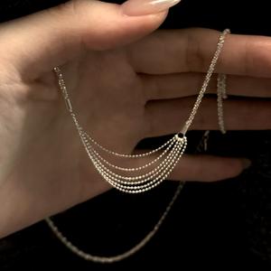 Collier pendentif en argent pur S925 avec perle de cristal Shijia, luxe haut de gamme, tendance française, brillant et léger pour un look superposé - Product Image 3