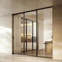 Porte coulissante en aluminium minimaliste à cadre fin sur mesure, verre épais insonorisé pour salon, jardin, balcon