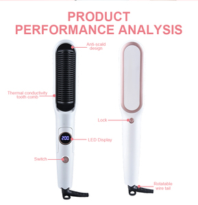 Rapide Cheveux Lisseur <span class=keywords><strong>Brosse</strong></span> Chaleur LED Écran Rotatif Blanc Cheveux Lisseur Peigne pour les Femmes Africaines - Product Image 3