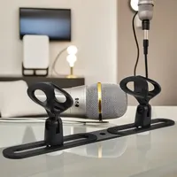 1 ensemble de supports de microphone de bureau en aluminium robuste, supporte 4 microphones, angle et hauteur réglables, portable