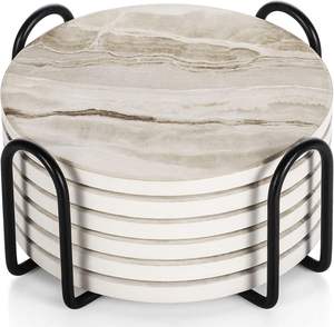 <span class=keywords><strong>Sous</strong></span>-verres en céramique avec base en liège <span class=keywords><strong>Sous</strong></span>-verres ronds avec énonciations humoristiques Décoration de salle de bar antidérapante Cadeau de pendaison de crémaillère - Product Image 1