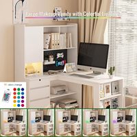 Bureau d'ordinateur en bois en forme de L avec tiroirs étagère et huche bureau d'angle avec lumière LED bureau d'étude pour enfants