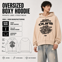 Sweat à capuche personnalisé en molleton bouclette coupe oversize et carrée, imprimé vintage, à épaules tombantes et fermeture éclair