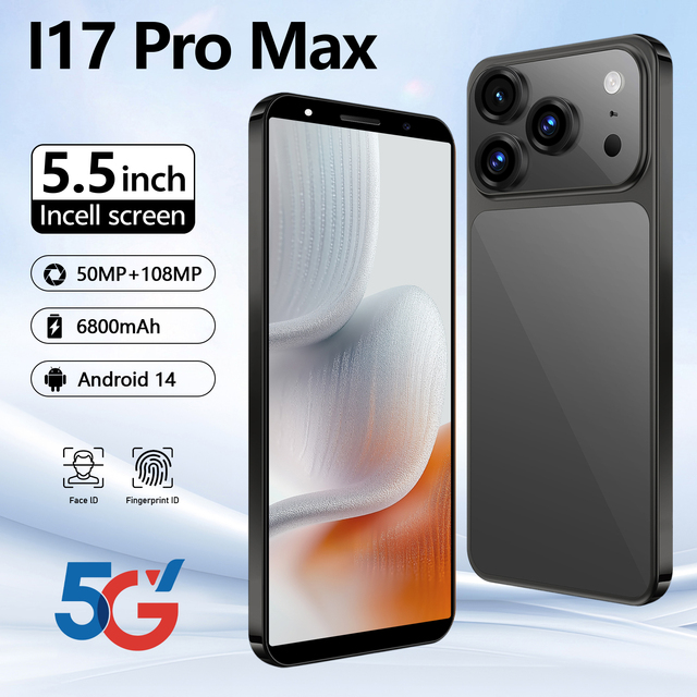 2025 New Arrival Original I17 Pro Max 5G LTE Android 15 Smartphone 144Hz 7.3 Display 108MP Rear Camera 16GB+1TB Storage Octa