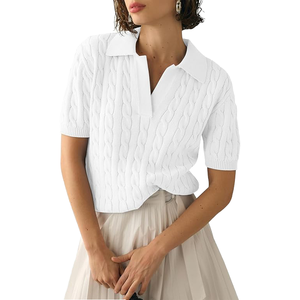 <span class=keywords><strong>Maglione</strong></span> Casual da <span class=keywords><strong>Donna</strong></span> a Collo Alto, Manica Corta, Logo Frontale, Asciugatura Rapida, Tinta Unita, Lavorazione a Maglia Piatta, Colletto Rovesciato, <span class=keywords><strong>Maglione</strong></span> alla Moda - Product Image 3