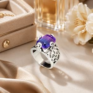 Anello Traforato Floreale Colorato Viola, Anello Vintage alla Moda - Product Image 6