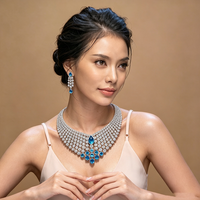 Ensemble collier et boucles d'oreilles XM S537 Ocean Blue Cubic Zirconia, bijoux de luxe pour mariage et soirée pour femmes