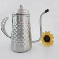 En gros, Bouilloire à café en acier inoxydable martelé, type pot à eau, avec bec verseur col de cygne étroit pour café filtre