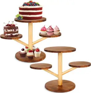 Suporte de madeira natural para bolo de aniversário Suporte de madeira para bolo de festa em madeira de manga