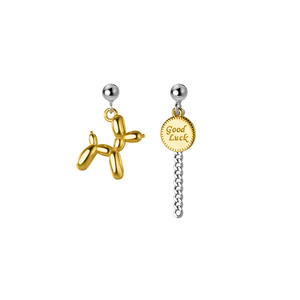 أقراط لطيفة من Daidan أقراط كورية من الفضة عيار 925 أقراط للكلاب ذات لونين مختلفة متداخلة مع كلاب على شكل الجرو - Product Image 1