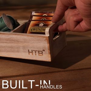 Caja de almacenamiento de madera con 3 compartimentos para bolsas de té y café, organizador de escritorio, color madera quemada, capacidad de 8L - Product Image 2