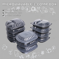 Boîte bento jetable à 3 compartiments, compatible micro-ondes, en PP, matériaux recyclés, contenants d'emballage alimentaire à emporter avec couvercles
