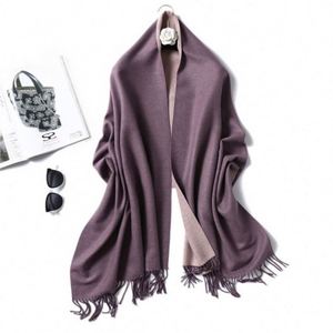 Chales Largos de Cachemira de Color Sólido para Mujer, Gruesos y Cálidos para Invierno, con Borlas, Bufanda de Doble Cara de Dos Colores para Exteriores - Product Image 6