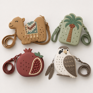 Portamonete in Silicone 3D a Forma di Animali Islamici, Cammello, Falco, Melagrana, Palma, Logo Personalizzato OEM, Portachiavi con Cerniera, Mini Portafoglio Regalo - Product Image 1