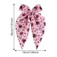 Pince à cheveux nœud long imprimé Halloween 2026 pour femme - Grande barrette en tissu à bec de canard, accessoire de cheveux de fête en gros
