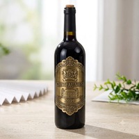 Étiquette de bouteille de vin en métal gaufré en aluminium souple personnalisée, autocollante, pour bouteille de liqueur ronde