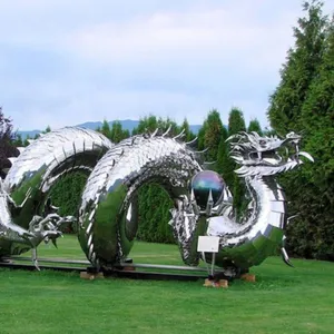 Sculptures d'animaux en métal extérieur personnalisé en usine Park Ground Grande sculpture de dragon en acier inoxydable