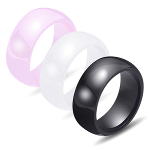 <b>Ceramic</b> <b>Ring</b> 8MM Black White Pink Glossy Simple Round Unisex Wedding Jewelry - Product Image 1