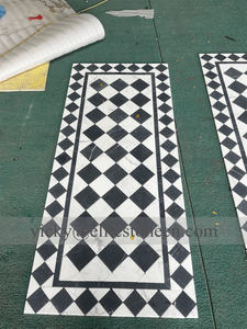 Fabrieks prijs Italiaans Carrara wit en zwart marmer getrommelde geruite matte afwerking vloertegels - Product Image 6