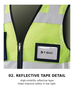 Chaleco de seguridad de malla de alta visibilidad con cinta reflectante certificado EN ISO 20471 |   T-BUC TBS-5011 OEM/ODM Marca Coreana - Product Image 5