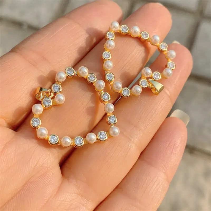 Pendentif de luxe en pierre naturelle, perle en zircone cubique, ouvert cœur, signe infini, amour, plaqué or