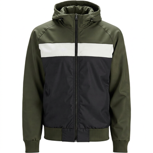 OEM Custom Color Block Windproof <b>Jacket</b> <b>Zip</b> <b>Up</b> Nylon Outerwear Hooded Sports Coat for Men - Product Image 1