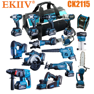 EKIIV Meuleuse d'angle sans fil bleue 115 mm 21v Ensemble d'outils sans fil Combo Cloison sèche avec <span class=keywords><strong>souffleur</strong></span> d'air sans fil - Product Image 4