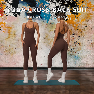Mono de yoga para mujer de una pieza con espalda cruzada, cuello cuadrado, sin espalda, de elastano/nailon, body deportivo con tirantes ajustables de secado rápido - Product Image 2