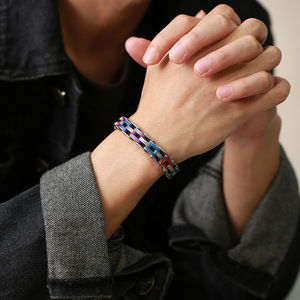 Braccialetto in acciaio inox titanio acciaio inox e titanio bicicletta Silicone braccialetto per gli uomini Hip Hop - Product Image 2