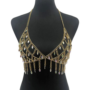Großhandel Modeschmuck Europäisch-Amerikanischer Trend <span class=keywords><strong>Bikini</strong></span>-Brustschmuck Nachtclub Damen Quasten AB-Farbe Legierung Netz-BH Körperkette - Product Image 5