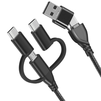 Câble de chargeur multi-têtes 5 en 1 en nylon USB Type C Micro et 8 broches 2 en 3 Multi USB-C 3A QC 3.0 Câble de charge rapide et de données