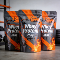 Sachet Doypack Personnalisé Noir et Orange pour Poudre de Protéine de Lactosérum avec Fermeture Zip Refermable pour Nutrition Sportive