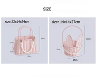 Keranjang Bunga Anyaman Rotan Buatan Tangan Fleksibel untuk Suvenir Pernikahan, Penggunaan Luar Ruangan, Dekorasi Ruang Tamu, Hadiah Kreatif Telinga Kelinci Warna Pink Mutiara