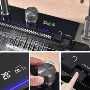 Fregadero de Cocina Inteligente Multifuncional Negro Moderno Tipo <span class=keywords><strong>Cascada</strong></span> de Acero Inoxidable para Colgar en la Pared, Lavabo de Baño - Product Image 6