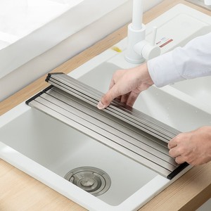 Enrouler sur l'évier égouttoir à vaisselle cuisine roulant pliable évier support tapis fil d'acier inoxydable pour comptoir d'évier de cuisine - Product Image 3